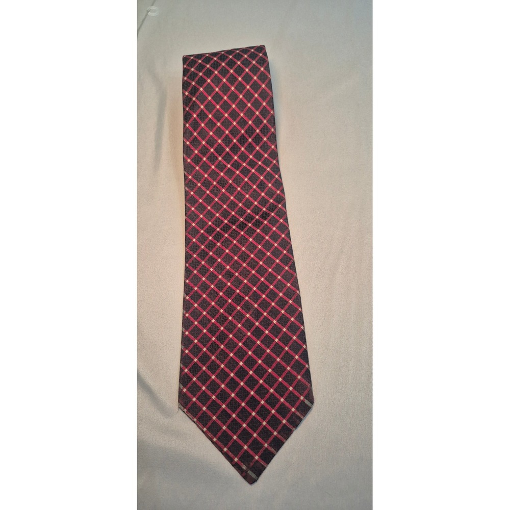 Vintage E Sims Ltd 3 Men Tie Red Grid Floral Medallion Challis Switzerland Union